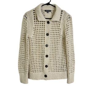 Stateside Cardigan Sweater Womens XS Beige Button Up Open Knit Crochet NWOT